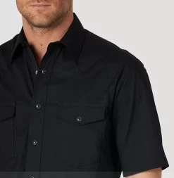 Wrangler Mens Black Sport Short Sleeve Solid Western Snap Shirt -Comprehensive Shop P2193015 05 66088.1630595853