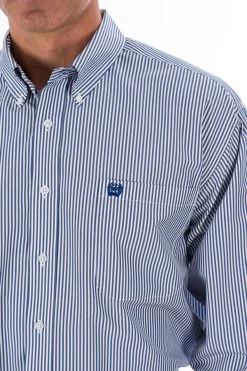 Cinch Mens Royal Blue Stripe Long Sleeve Western Shirt -Comprehensive Shop P2331605 03 11772.1631036727