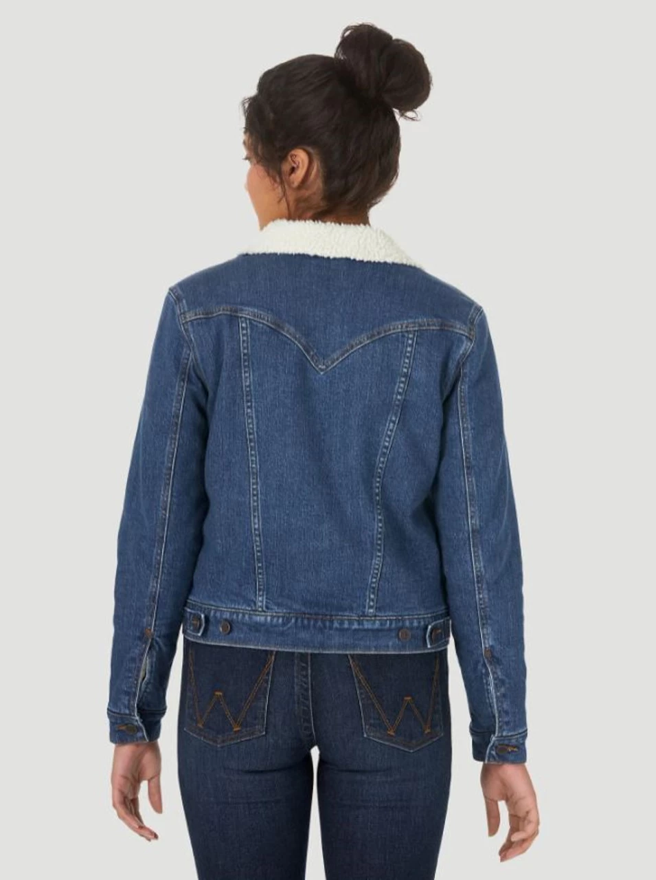 Wrangler Womens Retro Sherpa Lined Western Denim Jacket - LWJ320D 2 Wrangler Womens Retro Sherpa Lined Western Denim Jacket - LWJ320D - Image 2