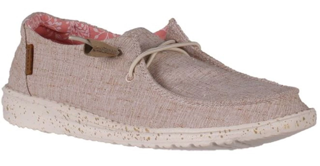 Hey Dude Ladies Chambray White Nut Shoes 1 Hey Dude Ladies Chambray White Nut Shoes