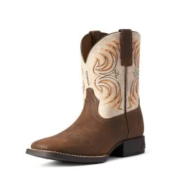 Ariat Boys Cowpoke Storm Distressed Cream Wide Square Toe Western Boots -Comprehensive Shop P2397385 01 66793.1630089295