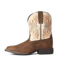 Ariat Boys Cowpoke Storm Distressed Cream Wide Square Toe Western Boots -Comprehensive Shop P2397385 03 15417.1630089295