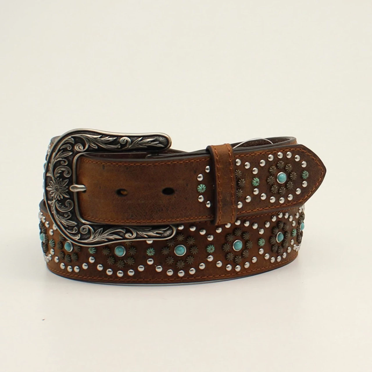 Nocona Ladies Circle Stud Floral Buckle Belt 1 Nocona Ladies Circle Stud Floral Buckle Belt
