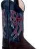 Old West Youth Boys Embroidered Western Boot Square Toe - Brown/Blue
