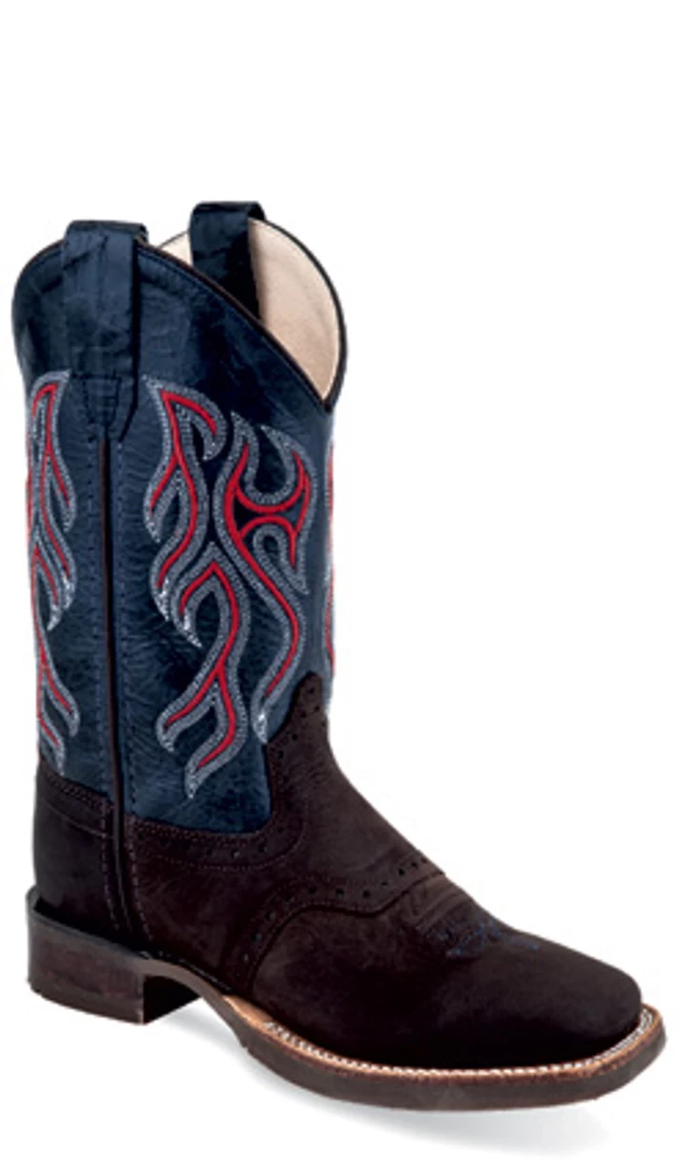 Old West Youth Boys Embroidered Western Boot Square Toe - Brown/Blue 1 Old West Youth Boys Embroidered Western Boot Square Toe - Brown/Blue