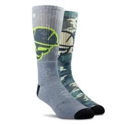 Ariat Men's Grey And Green Roughneck Skull Graphic 2-Pack Crew Socks