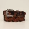 M&F Mens Genuine Leather Belt W/Floral Overlay