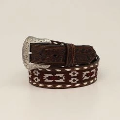 Nocona Mens Genuine Leather Belt W/Contrast Buck Lacing