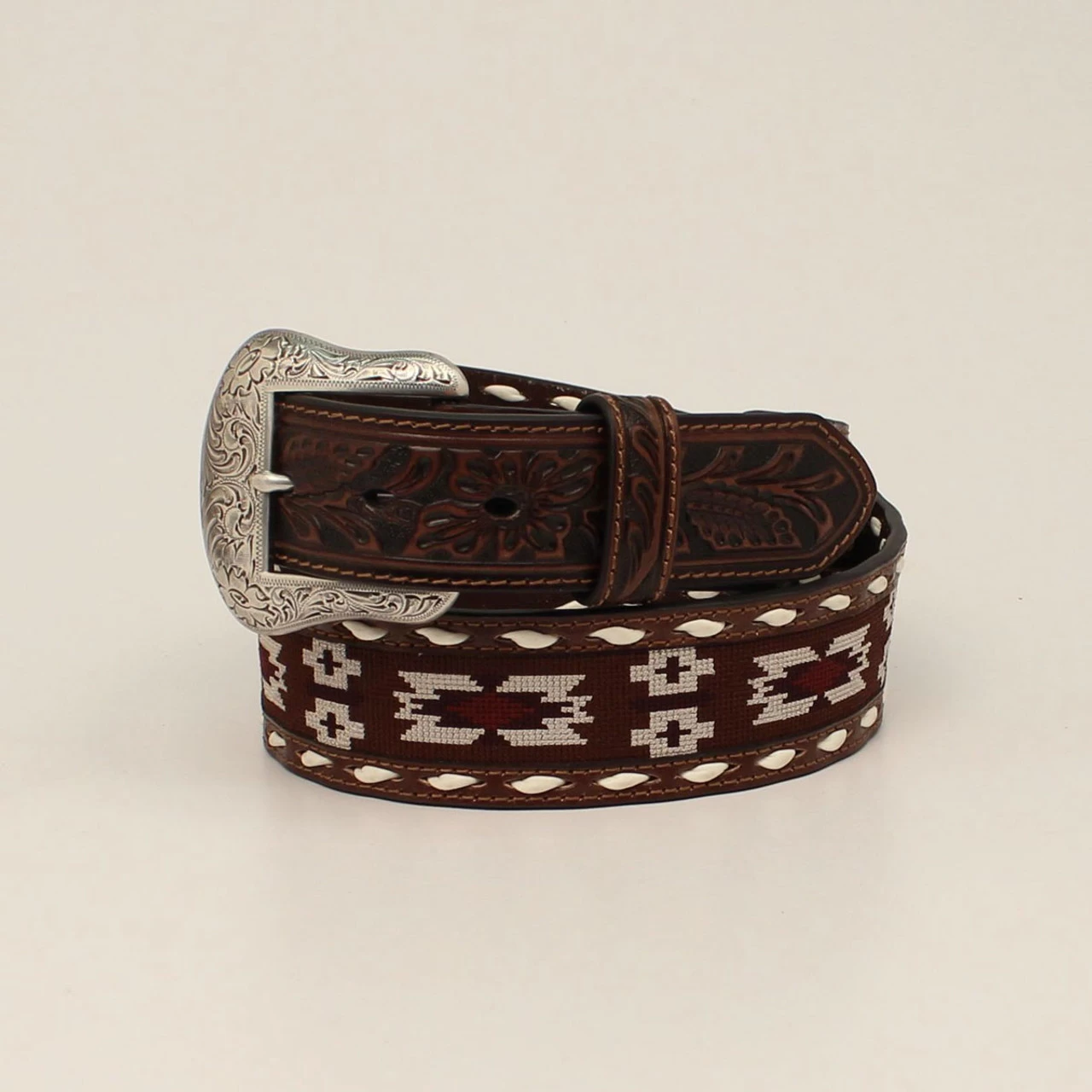 Nocona Mens Genuine Leather Belt W/Contrast Buck Lacing 1 Nocona Mens Genuine Leather Belt W/Contrast Buck Lacing