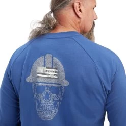 Ariat Mens True Blue Rebar Cotton Strong Roughneck Long Sleeve Graphic T-Shirt -Comprehensive Shop P2555035 3 60983.1661196073