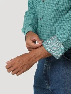Wrangler Mens Green Small Plaid George Strait One Pocket Long Sleeve Western Shirt -Comprehensive Shop P2567460 3 31803.1664818524