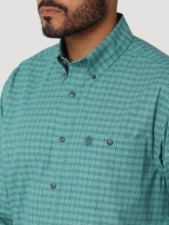 Wrangler Mens Green Small Plaid George Strait One Pocket Long Sleeve Western Shirt -Comprehensive Shop P2567460 4 92768.1664818524