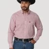 Wrangler Mens Red Geo Print George Strait One Pocket Long Sleeve Western Shirt