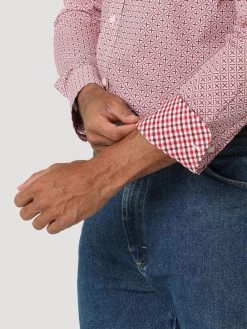 Wrangler Mens Red Geo Print George Strait One Pocket Long Sleeve Western Shirt -Comprehensive Shop P2567640 3 52762.1664818707