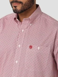 Wrangler Mens Red Geo Print George Strait One Pocket Long Sleeve Western Shirt -Comprehensive Shop P2567640 4 33576.1664818707