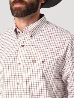 Wrangler Mens Brown & White Check George Strait One Pocket Button Down Long Sleeve Western Shirt -Comprehensive Shop P2567680 3 70675.1664819205