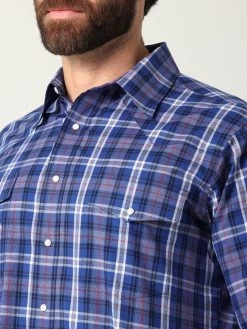 Wrangler Mens Blue Plaid Wrinkle Resist Relaxed Fit Long Sleeve Shirt -Comprehensive Shop P2568025 3 47154.1664815899