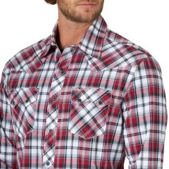 Wrangler Retro Mens Red Long Sleeve Sawtooth Pocket Long Sleeve Western Shirt -Comprehensive Shop P2568420 3 23761.1664816998