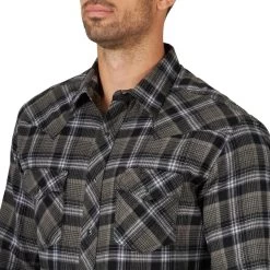 Wrangler Retro Mens Black Plaid Long Sleeve Flannel Shirt -Comprehensive Shop P2568445 3 79062.1664817222