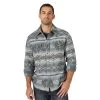 Wrangler Mens Grey Aztec Retro Premium Modern Fit Long Sleeve Western Shirt