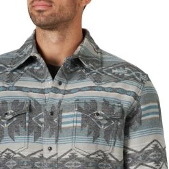 Wrangler Mens Grey Aztec Retro Premium Modern Fit Long Sleeve Western Shirt -Comprehensive Shop P2568590 3 78936.1664818111