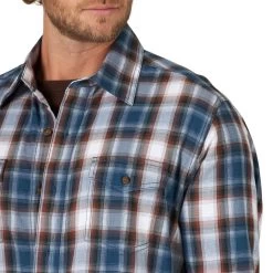 Wrangler Retro Premium Ocean Plaid Long Sleeve Shirt -Comprehensive Shop P2568630 3 60383.1664817334