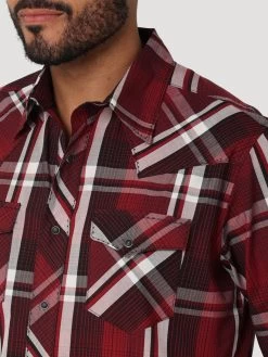Wrangler Mens Wine Plaid Modern Fashion Snap Long Sleeve Western Shirt -Comprehensive Shop P2568740 3 70589.1664816953