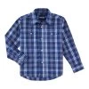 Wrangler Boys Royal Blue Plaid Snap Button Long Sleeve Western Shirt