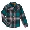 Wrangler Girls Black & Teal Plaid Western Snap Long Sleeve Flannel