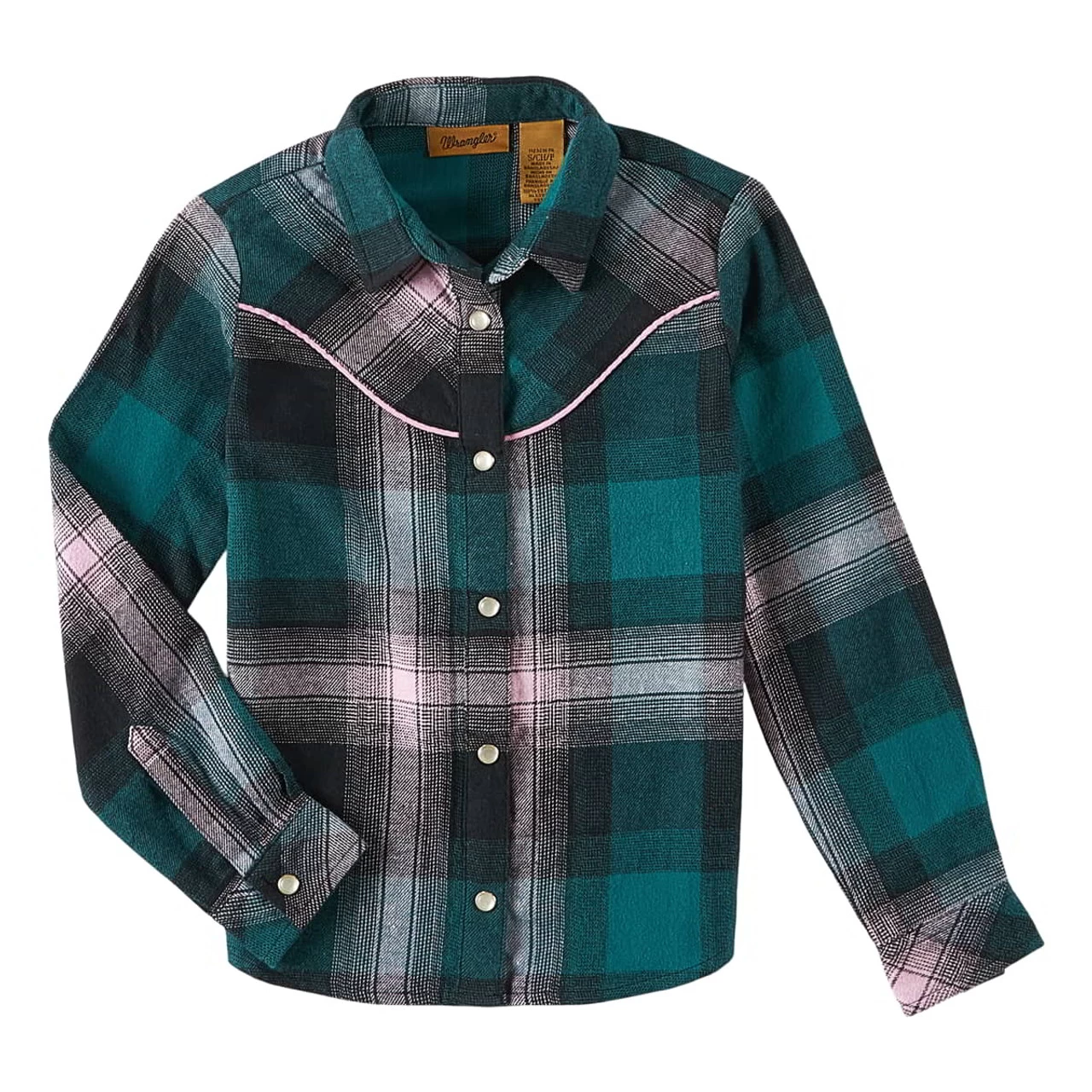 Wrangler Girls Black & Teal Plaid Western Snap Long Sleeve Flannel 1 Wrangler Girls Black & Teal Plaid Western Snap Long Sleeve Flannel