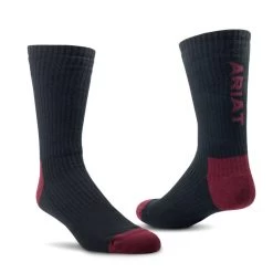 Ariat Men's Premium Ringspun Cotton Crew Work Sock - Black/Maroon 3 Pack