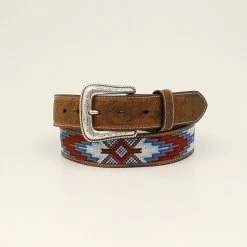 Nocona Mens Genuine Leather Floral Tooled Southwest Belt