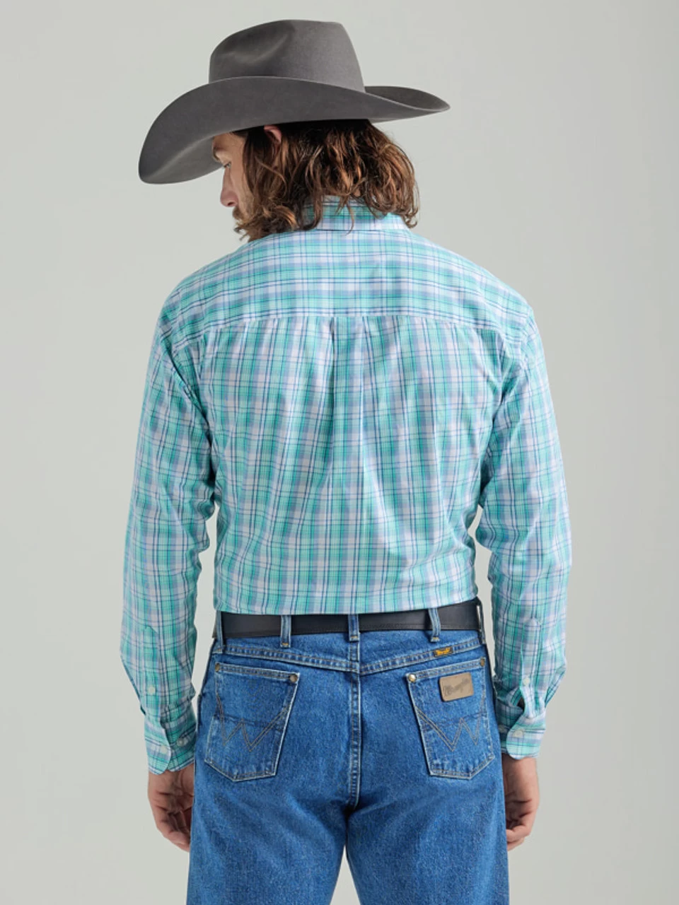 Wrangler Men's George Straight Long Sleeve Button Down One Pocket Shirt In Teal Floral 2 Wrangler Men's George Straight Long Sleeve Button Down One Pocket Shirt In Teal Floral - Image 2