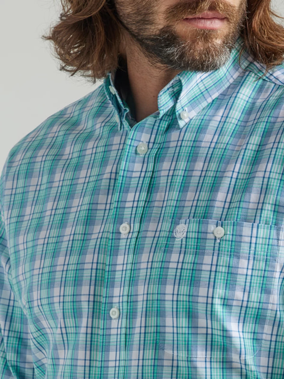 Wrangler Men's George Straight Long Sleeve Button Down One Pocket Shirt In Teal Floral 3 Wrangler Men's George Straight Long Sleeve Button Down One Pocket Shirt In Teal Floral - Image 3