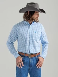 Wrangler George Strait Blue & White One Pocket Long Sleeve Shirt