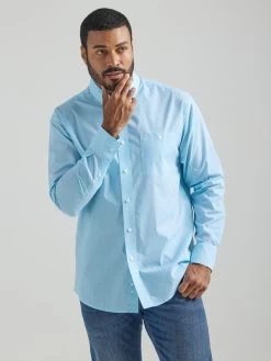 Wrangler Mens Light Blue Floral Classic Relaxed Fit Long Sleeve Shirts