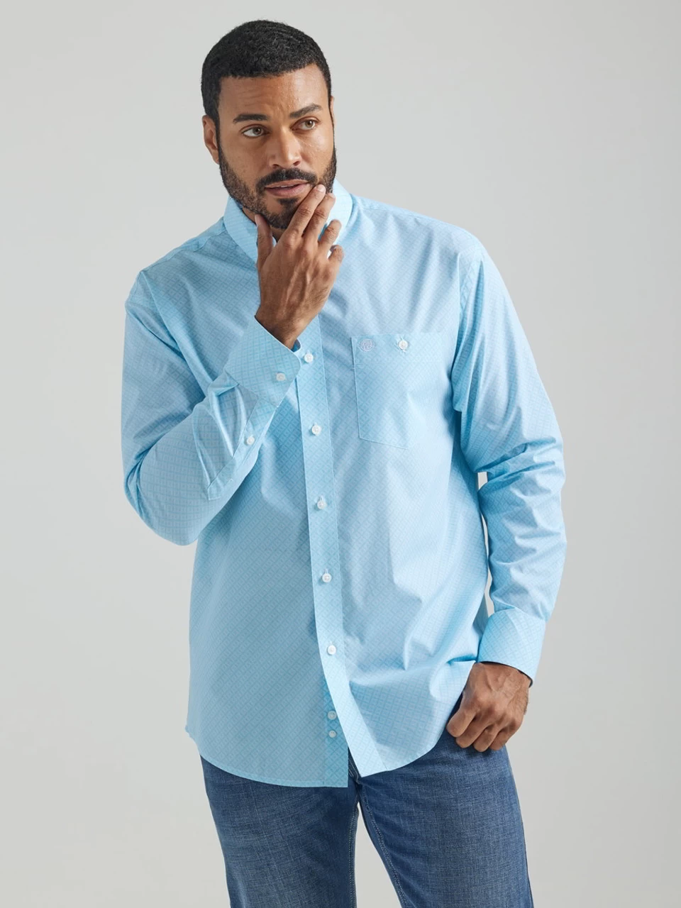 Wrangler Mens Light Blue Floral Classic Relaxed Fit Long Sleeve Shirts 1 Wrangler Mens Light Blue Floral Classic Relaxed Fit Long Sleeve Shirts