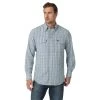 Wrangler Mens Performance Snap Long Sleeve Plaid Shirt In Teal Plaid