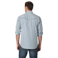 Wrangler Mens Performance Snap Long Sleeve Plaid Shirt In Teal Plaid -Comprehensive Shop P2616235 3 20640.1675202941