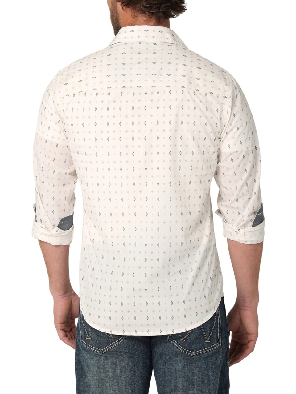 Wrangler Retro Premium Mens White Aztec Print Modern Fit Long Sleeve Shirt 2 Wrangler Retro Premium Mens White Aztec Print Modern Fit Long Sleeve Shirt - Image 2