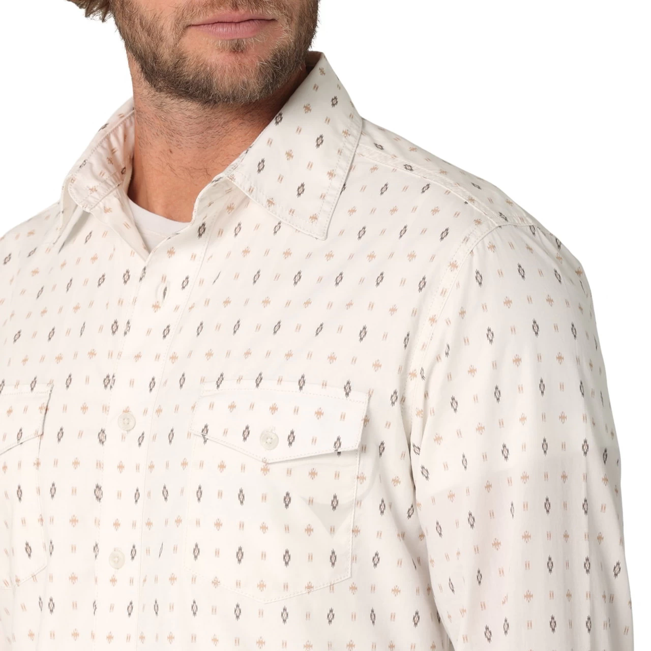 Wrangler Retro Premium Mens White Aztec Print Modern Fit Long Sleeve Shirt 3 Wrangler Retro Premium Mens White Aztec Print Modern Fit Long Sleeve Shirt - Image 3