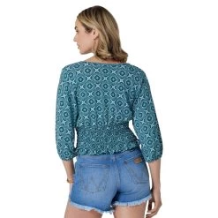 Wrangler Womens Bursts Smocked Crop Blouse In Dark Teal -Comprehensive Shop P2625115 4 80711.1675202992