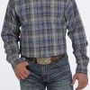Cinch Mens Royal Blue And Gold Plaid Long Sleeve Western Shirt