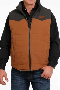 Cinch Mens Color Block Twill Wax Coated Zip Front Reversible Vest