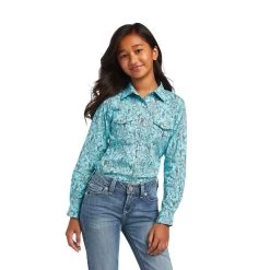 Ariat Girls R.E.A.L. Amazonite Bucking Bronc Long Sleeve Shirt