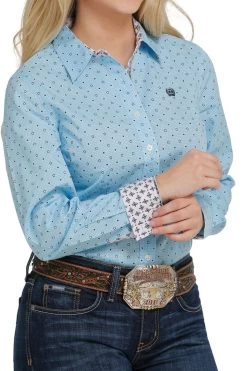 Cinch Womens Blue Star Print Long Sleeve Western Shirt