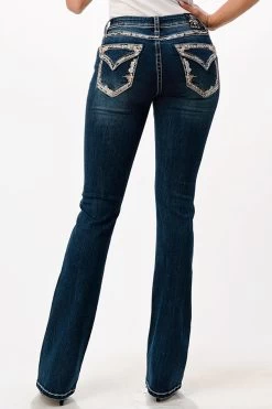 Grace In LA Womens Stitch Faux Pocket Bootcut Jeans