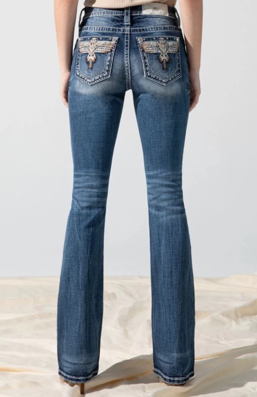 Miss Me Womens Sky Aztec Thunderbird Bootcut Jeans 1 Miss Me Womens Sky Aztec Thunderbird Bootcut Jeans