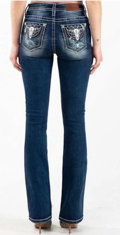Miss Me Womens Dark Wash Mid-Rise Steer Catcher Bootcut Jean