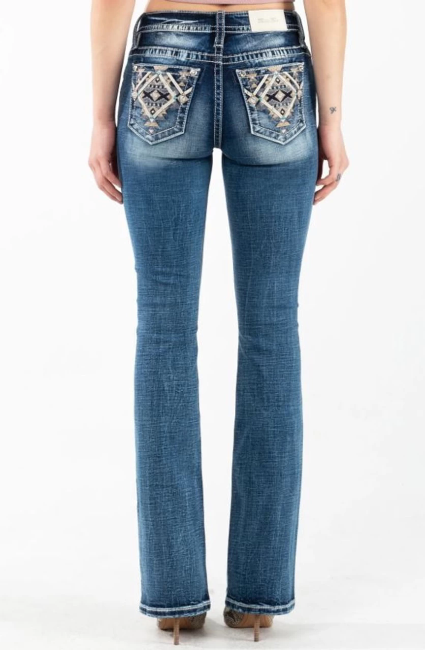 Miss Me Womens Mid-Rise Aztec Bling Bootcut Jean 1 Miss Me Womens Mid-Rise Aztec Bling Bootcut Jean